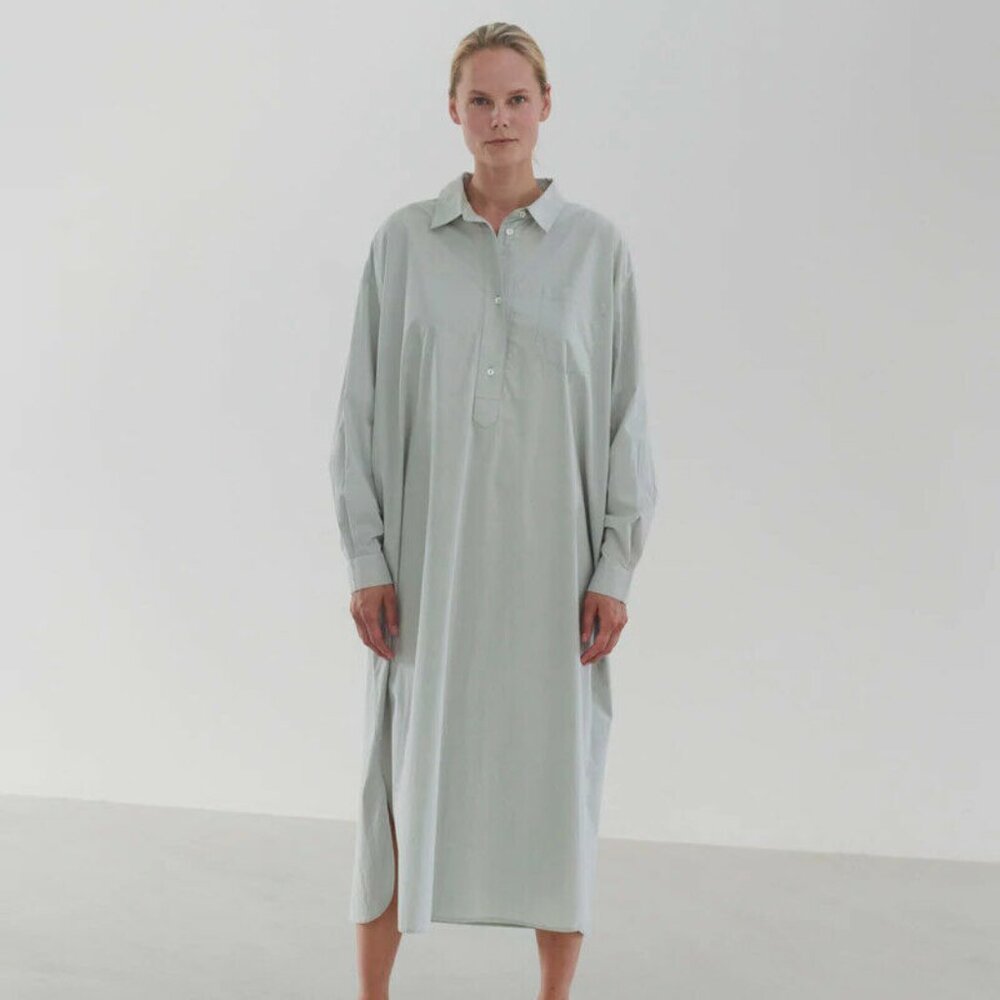 Skall Studio Edgar Maxi Shirt Dress Button Sage Green S 36 & M